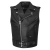 Men\'s Premium Naked Leather Classic Motorcycle Vest Plain Side Belted Waist