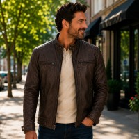 Soft Lambskin Leather Jacket Cafe Racer Refined Premium Jacket for Gentlemen