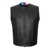 High Mileage Men\'s Zipper and Snap Closure Collarless Leather Club Vest with American Flag Liner