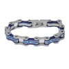 Two Tone Silver and Candy Blue Bike Chain Bracelet with Blue Crystal Centers