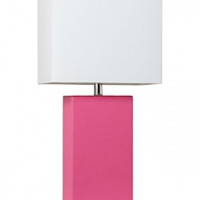 Elegant Designs Modern Leather Table Lamp with White Fabric Shade, Hot Pink