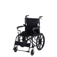 Sturdy Foldable Wheelchair Self Propelled Dual Brakes Swing Footrest 350lb. Black