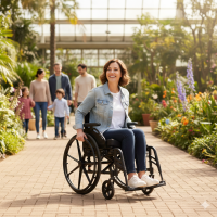 Sturdy Foldable Wheelchair Self Propelled Dual Brakes Swing Footrest 350lb. Black