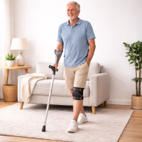 Single Elbow Crutch 50" Height Extendable Lightweight Aluminum Walking Aid Crutches