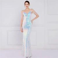 Glittering Evening Gown Formal Dresses Bluish White Sequin Dress Evening Dress Floor Length