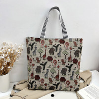 Tapestry Shopper Tote Bag  Jungle Animals Gray Beige background – Large Tote Bag