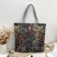 Tapestry Shopper Tote Bag  Floral Pattern Brown Gray background – Large Tote Bag