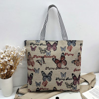 Tapestry Shopper Tote Bag  Butterflies on Beige background – Large Tote Bag