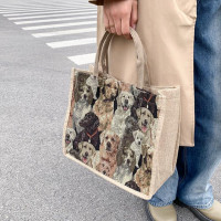 Tapestry Shopper Tote Bag  Puppies on Beige background – Large Tote Bag