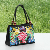 Embroidered Handbag Bright Multi Color Floral bag zippered compartments