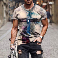 Men's Graphic Print T-Shirt MultiColor Christian Cross T-Shirt Crew Neck - Short Sleeve - Fashion Tee
