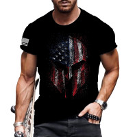 Men's Graphic Print T-Shirt American Spartan Patriotic American Flag Helmet Mask Crew Neck - Short Sleeve - Fashion Tee