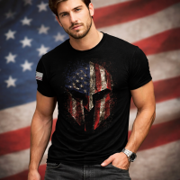 Men's Graphic Print T-Shirt American Spartan Patriotic American Flag Helmet Mask Crew Neck - Short Sleeve - Fashion Tee