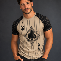 Ace of Spades T Shirt Playing Card Poker Casino Graphic Tee Mens Striped Tan