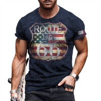 Men's Graphic Print T-Shirt Historic Route 66 Americana Crew Neck - Short Sleeve - Fashion Tee