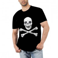 Men's Graphic Print T-Shirt  Live Alone Die Alone Skull and Bones