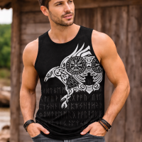 Men's Muscle Tee The Raven of Odin Tattoo Norse Mythology Round Neck - Sleeveless