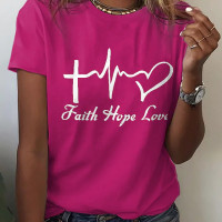 Faith Love Hope Womens Religious T-Shirt Motivational Heart Gift Graphic T-Shirt Pink Top