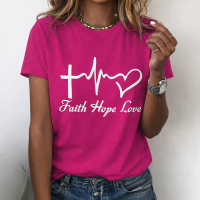 Faith Love Hope Heart Womens Motivational T-Shirt Graphic T-Shirt Pink Top