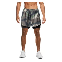 Mens Athletic Camo Shorts with slip liner  Zippered pocket in the back  hidden phone pocket in the slip liner towel loop and two traditional side pockets