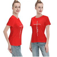 Women's Faith T-Shirt Crew Neck - Short Sleeve - Fashion Tee Red - Size M - 3XL