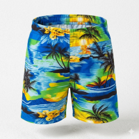 Boys Swim Shorts  Swimming Trunks Multicolor Tropical Pattern Elastic Waist