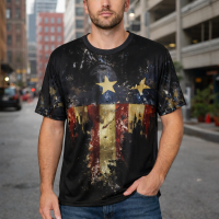 American Patriotic T-Shirt- Stars & Stripes American Eagle Sparkles Short Sleeve T-Shirt Tactical  Short Sleeve Size M - 3XL