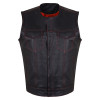 High Mileage Men's Zipper and Snap Closure Leather Club Vest Quick Access Gun Pocket w/Red Liner