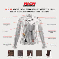 High Mileage Ladies Vintage Brown Leather Jacket with Diamond Stitched Shoulders
