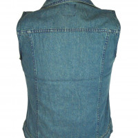 Women's Denim Vest with Studded Collar - Black