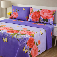 Floral Bed Sheets Set 4 Piece Set Deep Pocket Bed Sheets Multicolor Queen & King Size Purple