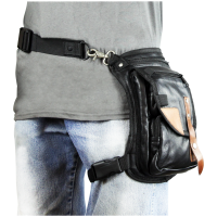 Black Carry Thigh Bag with Brown Leather Trims concealed Gun Pocket