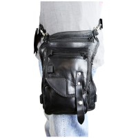 Black Carry Leather Thigh Bag with Waist Belt and concealed Gun Pocket