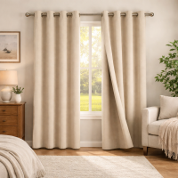 Blackout Curtains with Grommets 2 piece set of Window Panels Solid Beige Textured