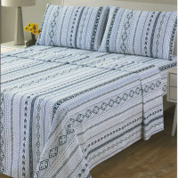 Geometric Design Bed Sheets Set 4 Piece Set Deep Pocket Bed Sheets  Queen & King Size White & Blue