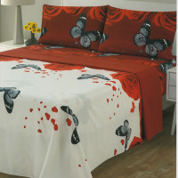 Red Hearts, Red Roses & Butterflies Bed Sheets Set 4 Piece Set Deep Pocket Bed Sheets  Queen & King Size Red Roses and Butterflies