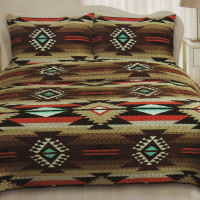 Aztec Design Quilted Bedspread Set Queen & King Size Quilt - Multicolor