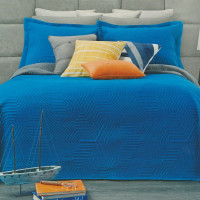 3 Piece Quilted Bedspread Set Queen & King Size Blue Embossed