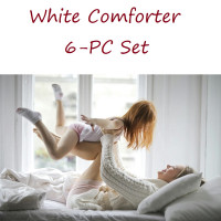 6 Piece White Comforter Set Queen & King Size - Pintuck Comforter Set