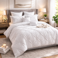 6 Piece White Comforter Set Queen & King Size - Pintuck Comforter Set