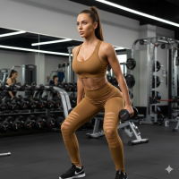 Athletic Knee Cut Out High Waisted Leggings No Front Seam Yoga Pants Deep Camel