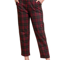 Zenana Outfitters Plaid Pull-On Dress Pants - Burgundy