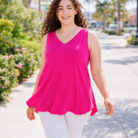 Women's Plus Size Sleeveless Top Relaxed Fit Summer Top - Hot Pink