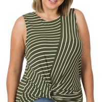 Plus Sized Top Slanted Stripes
Knotted Hem Sleeveless Mint/Ivory