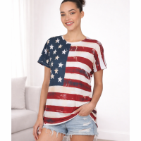 American Flag Patriotic T Shirt Stars & Stripes Short Sleeves Round Neck Tee