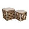 Cheungs Square Wood Slat Storage Bench with Metal Accent & Cushioned Lid - Set of 2