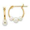 Finest Gold 4 x 15 mm 14K Yellow Gold Madi K White Semi-Round Freshwater Cultured 3 Pearl Hoop Earrings, Pair