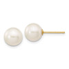 Finest Gold 7-8 mm 14K Yellow Gold White Round Freshwater Cultured Pearl Stud Post Earrings, Pair