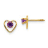 Finest Gold 3 mm 14K Yellow Gold Madi K Amethyst Birthstone Heart Earrings, Pair
