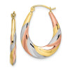 Finest Gold 10K Yellow Gold Rhodium Oval Scalloped Hollow Hoop Earrings